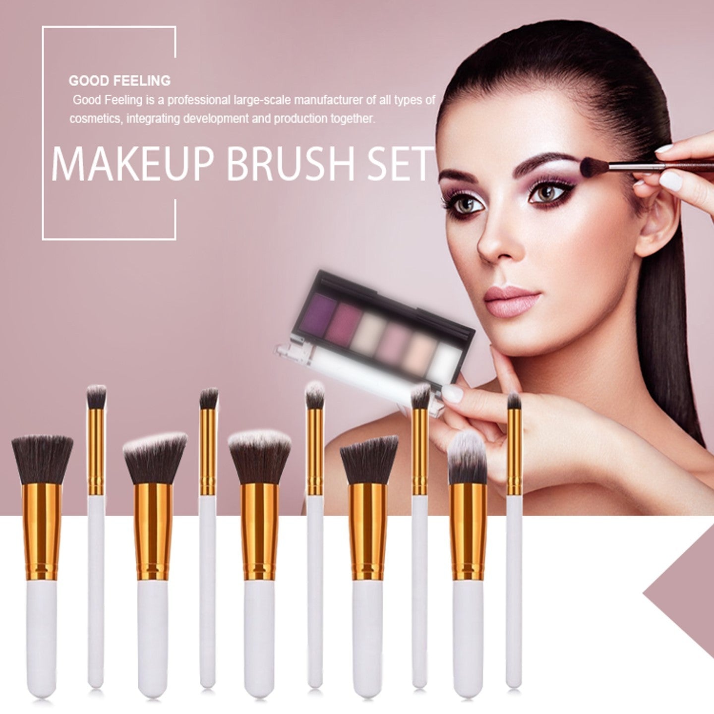 10 Pcs Makeup Brushes Set For Travel Set Synthesized White Glod