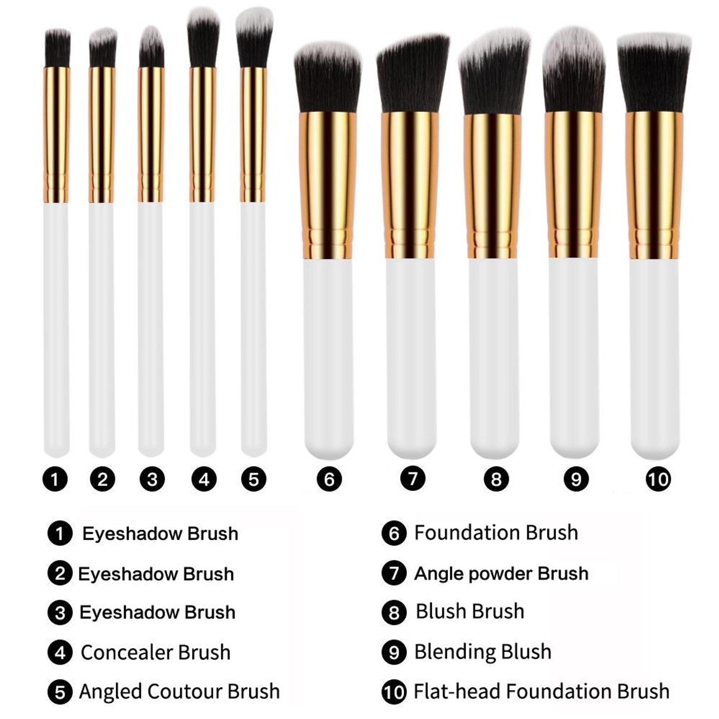 10 Pcs Makeup Brushes Set For Travel Set Synthesized White Glod