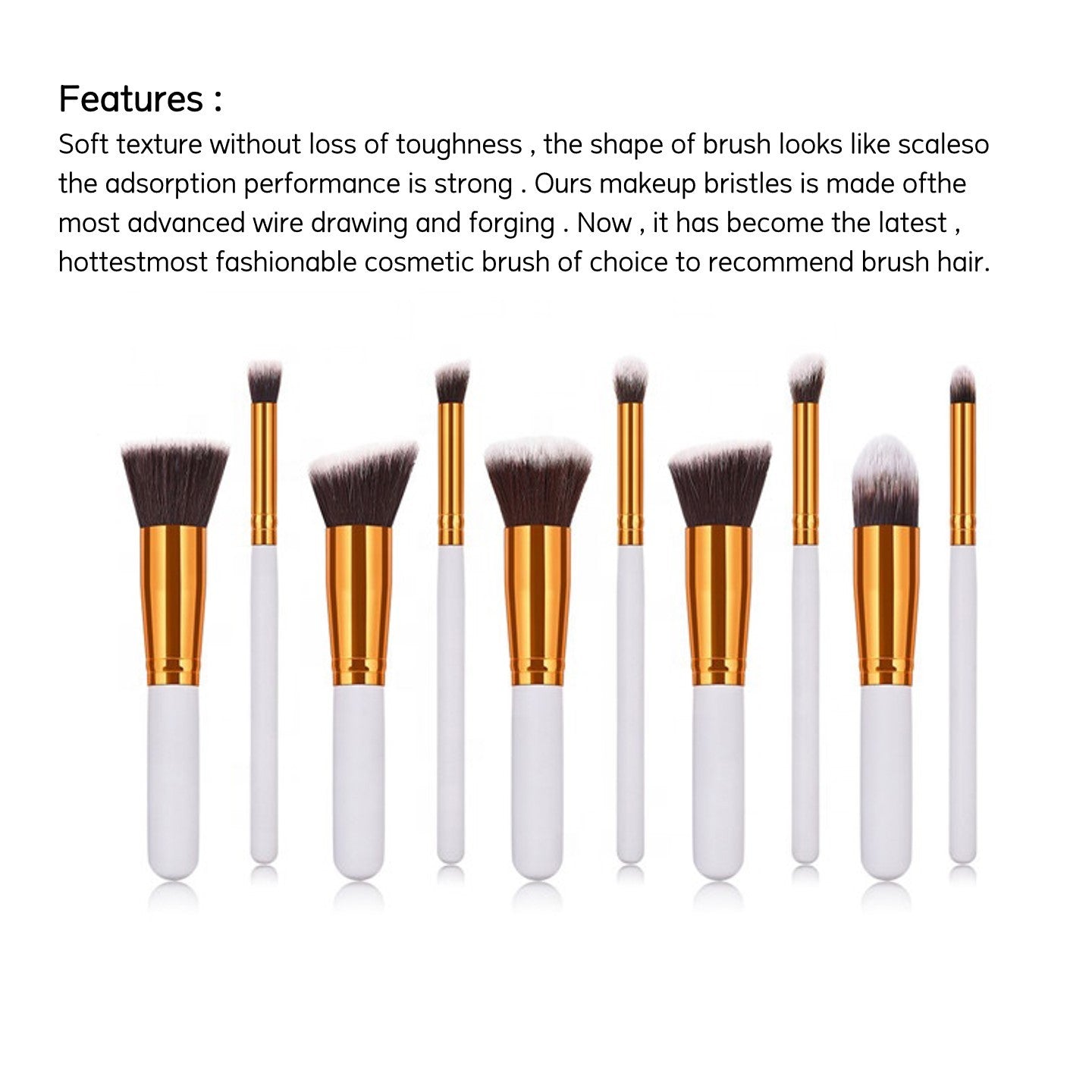 10 Pcs Makeup Brushes Set For Travel Set Synthesized White Glod