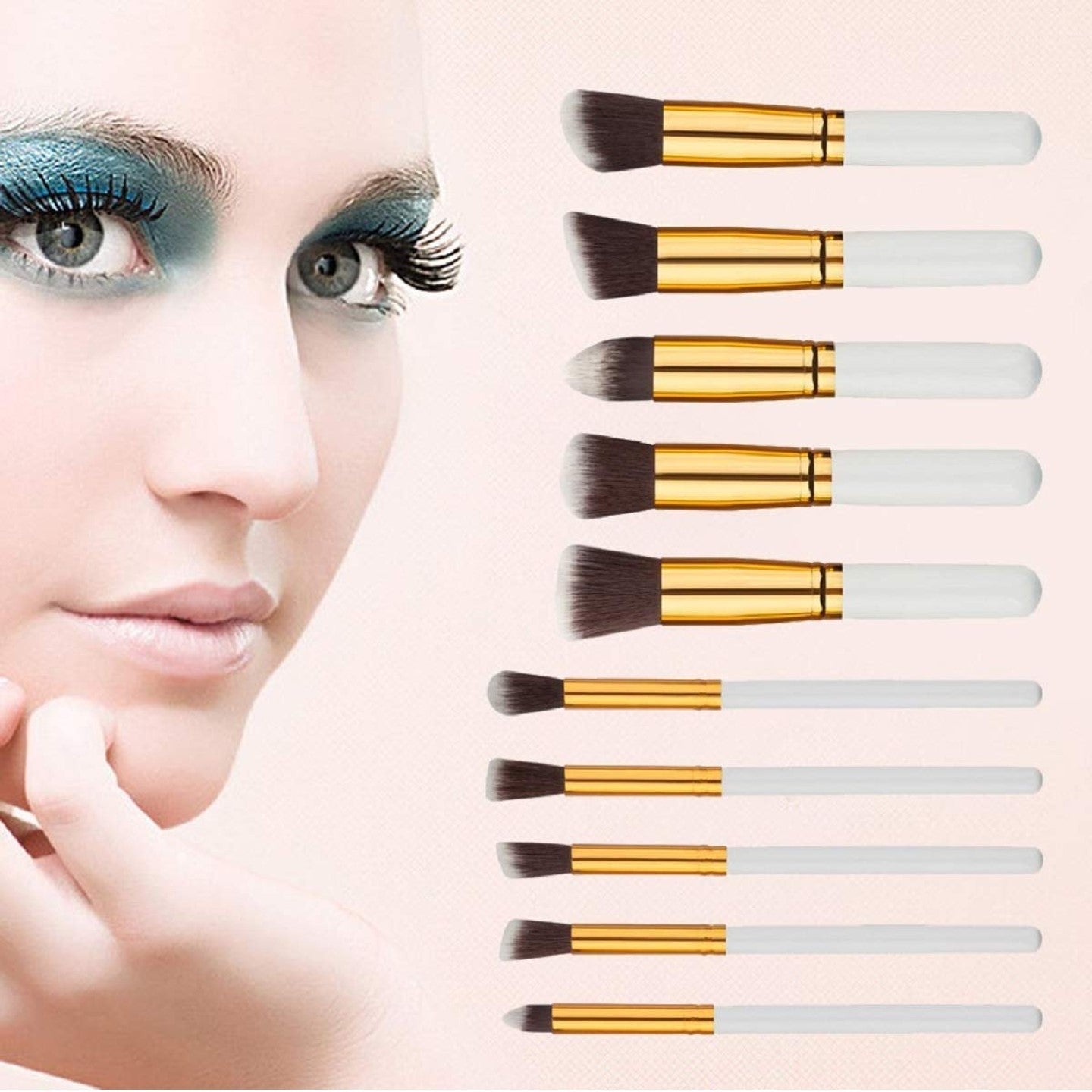 10 Pcs Makeup Brushes Set For Travel Set Synthesized White Glod